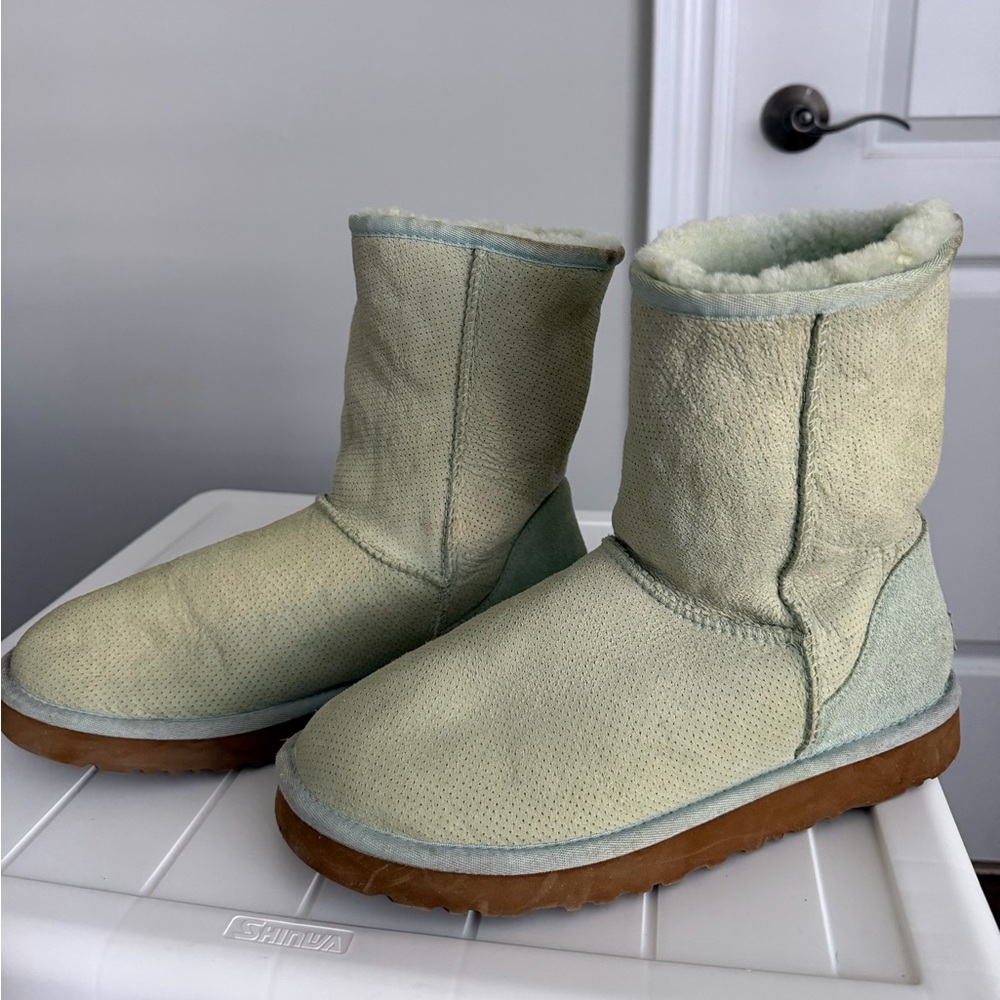 UGG Women's Light Green Suede Shearling Winter Boots